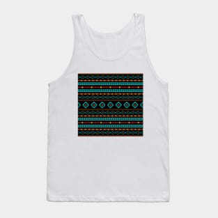 Aztec Mixed Motifs Pattern Reds Yellow Teal Black Tank Top